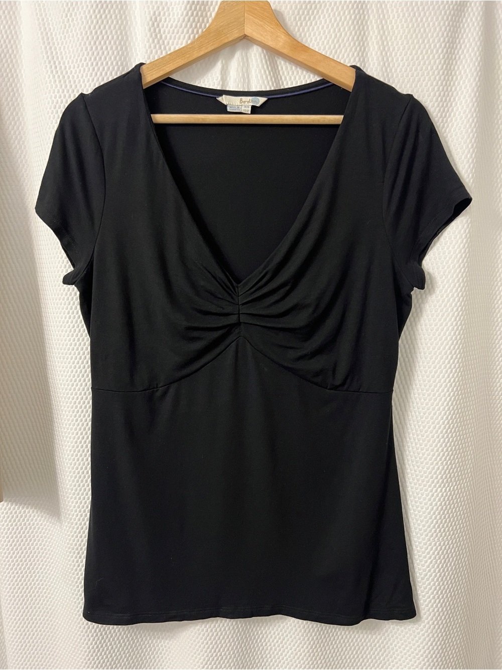 Boden Black Short-Sleeve Ruched V-Neck Top